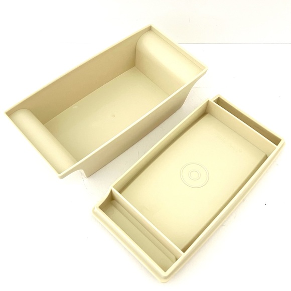 Vintage Tupperware Double 2 Stick BUTTER DISH Container Holder #1512 Almond - Picture 6 of 9